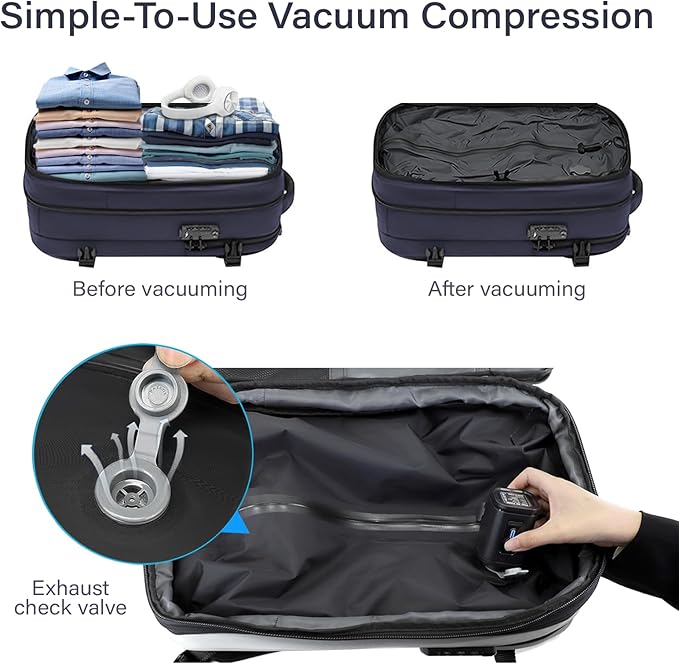 Travel Backpack with Vacuum System,60L Expandable Vacuum Backpack Travel with TSA Lock,17.3 inch Laptop Backpacks Vacpack Backpacks with Vacuum(Blue,External Air Pump)
