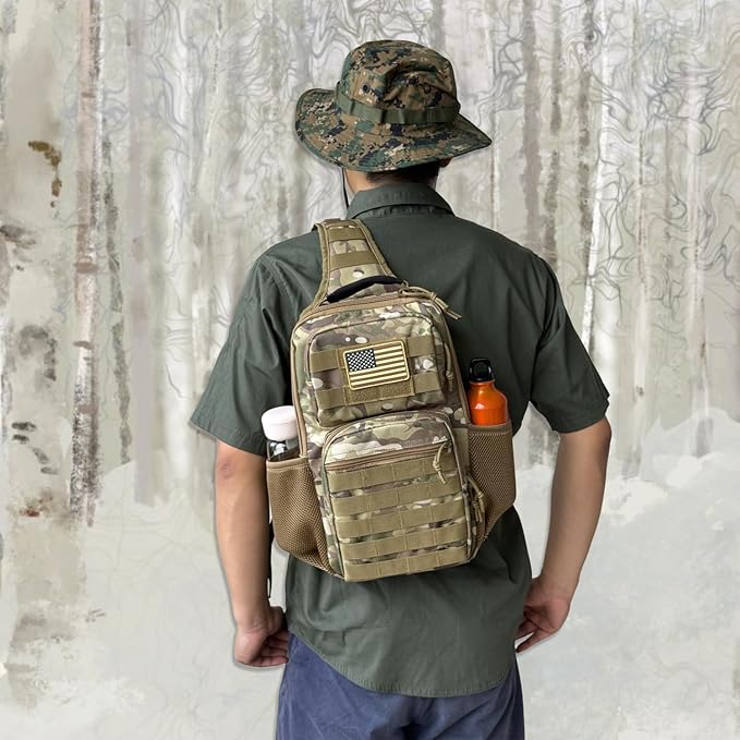 Tactical Shoulder Sling Bag, Small Chest Pack, 13L Backpack for Men Outdoor Sports, CP Camo