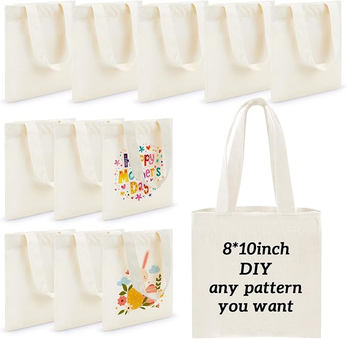 Amylove 24 Pcs Mini Tote Bag Sublimation Blank Canvas Tote Bags Reusable Grocery Luggage DIY Sack Goody for Party Even (8 x 10 Inch,Natural Color)