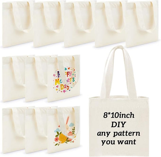 Amylove 24 Pcs Mini Tote Bag Sublimation Blank Canvas Tote Bags Reusable Grocery Luggage DIY Sack Goody for Party Even (8 x 10 Inch,Natural Color)