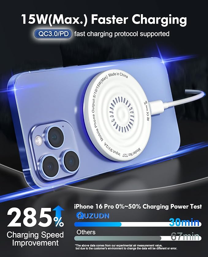 MagSafe Charger 2 Pack 15W Magnetic Wireless Charger Fast Charging Pad with 20W Adapter and 6FT Cables for iPhone 17/16/15/14/13/12 Series/AirPods 3/2/Pro Apple MagSafe Chargers for Travel/Office