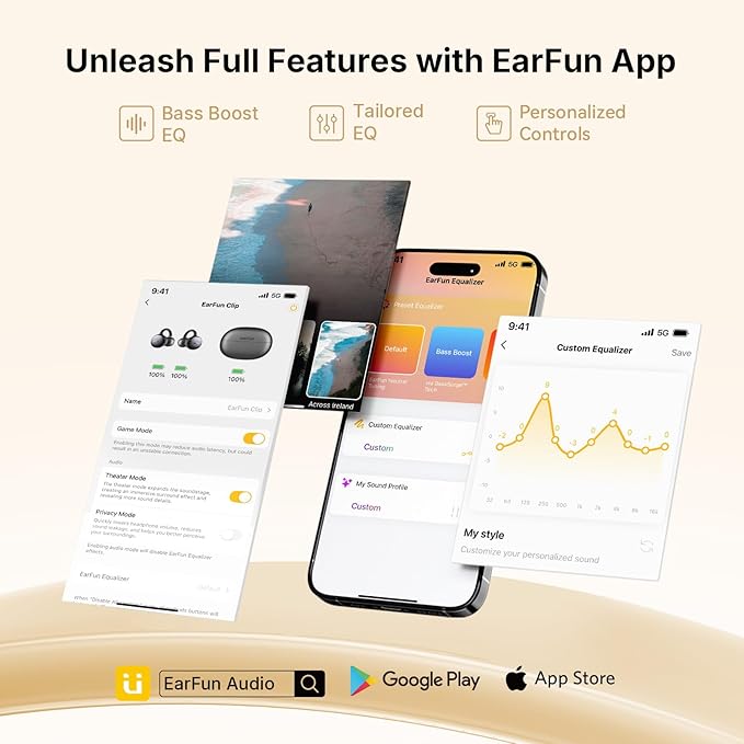 EarFun Clip Open Ear Earbuds, Wireless Clip On Headphones, Adaptive Comfort with Secure Fit, Bluetooth 6.0, LDAC, Hi-Res Audio, 2 Mics AI ENC Call, 40H Playtime, Earbuds for Sports, Running, Workout