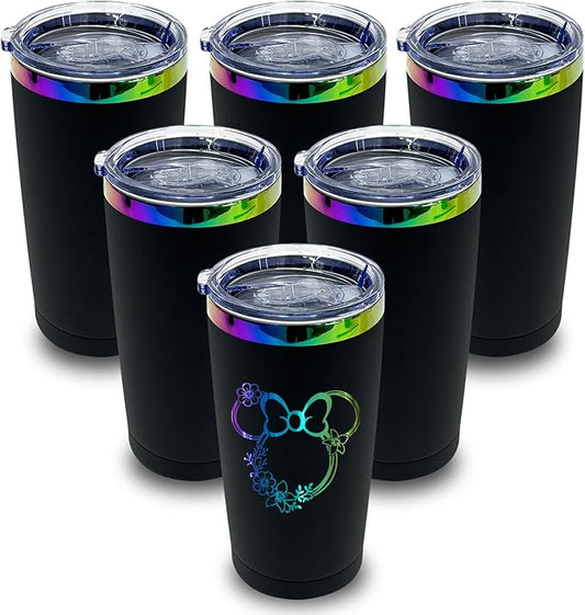 20 oz Stainless Steel Tumbler with Lid and Straw Double Wall Vacuum Insulated Coffee Mug Powder Coated Cup for Hot and Cold Drinks (Black,6 pack)