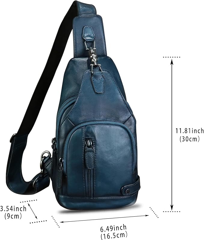 IVTG Genuine Leather Sling Bag Vintage Crossbody Shoulder Bag Handmade Casual Backpack Fanny Purse Chest Bag (NavyBlue)