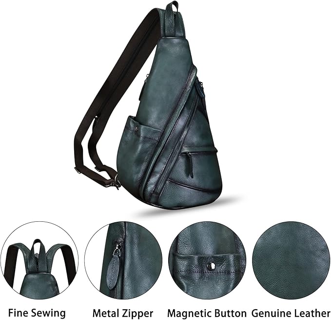 Genuine Leather Sling Bag for Men and Women Leather Sling Backpack Purses Chest Bag Crossbody Shoulder Fanny Bag