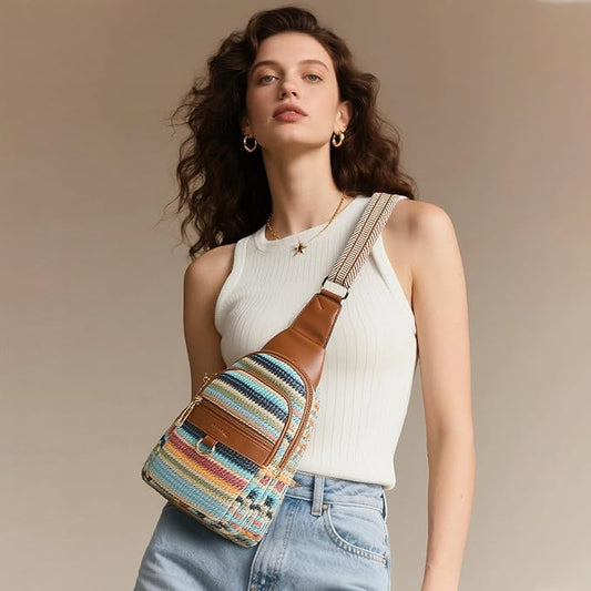 Womens Sling Bag Crossbody Bags for Women Vegan Leather Sling Backpack Daypack Fanny Pack Crossbody Purse Travel