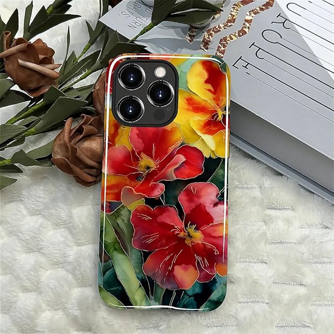 Case for iPhone 15 Pro Case,Vintage Floral Girly Design - Hybrid Dual Protection Silicone + Hard PC Shockproof Full Body Cover Slim Anti-Scratch Protective Case for Men Women