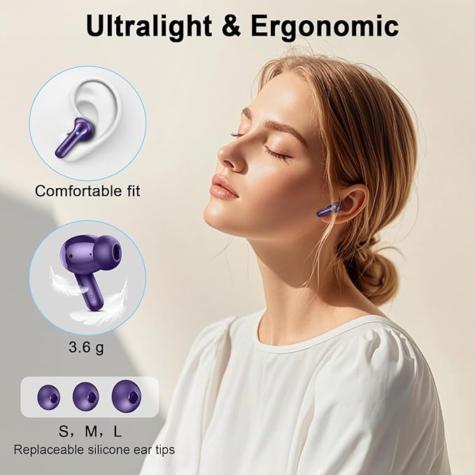 Bluetooth 5.4 Earbuds, 2025 Wireless Headphones Hi-Fi Stereo Ear Buds, 4 ENC Noise Cancelling Mic, 40+Hrs USB-C in-Ear Earphone, IP-X7 Waterproof Sport Workout Gym for Laptop Pad Android iOS