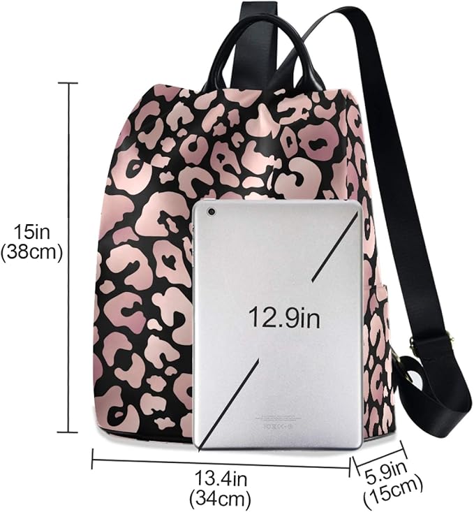 ALAZA Rose Gold Leopard Print Pink Cheetah Animal Backpack Purse for Women Anti Theft Fashion Back Pack Shoulder Bag