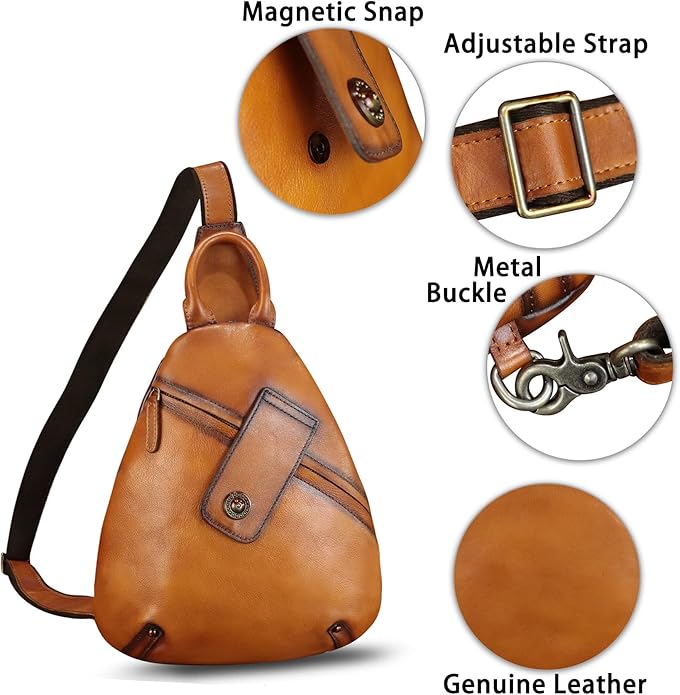 Genuine Leather Sling Bag for Men and Women Classical Real Leather Sling Backpack Purse Crossbody Bag for iPad Pro 11 inch