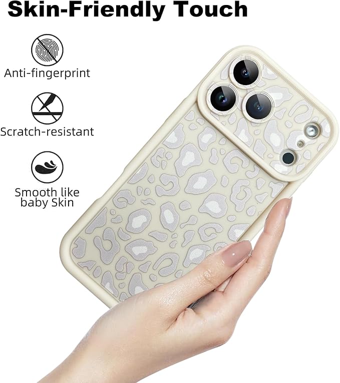 KANGHAR Case Compatible with iPhone 17 Pro Leopard Printed Pattern Cute Cheetah Phone Case Soft TPU Shockproof Protective Cover Designed for iPhone 17 Pro 6.3 Inch Beige with Gray Prints