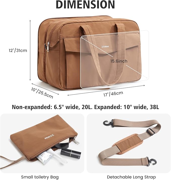 G4Free Expandable Duffle Bag for Travel Weekender Overnight Carry On Tote Duffel Bags for Men Women (Brown)