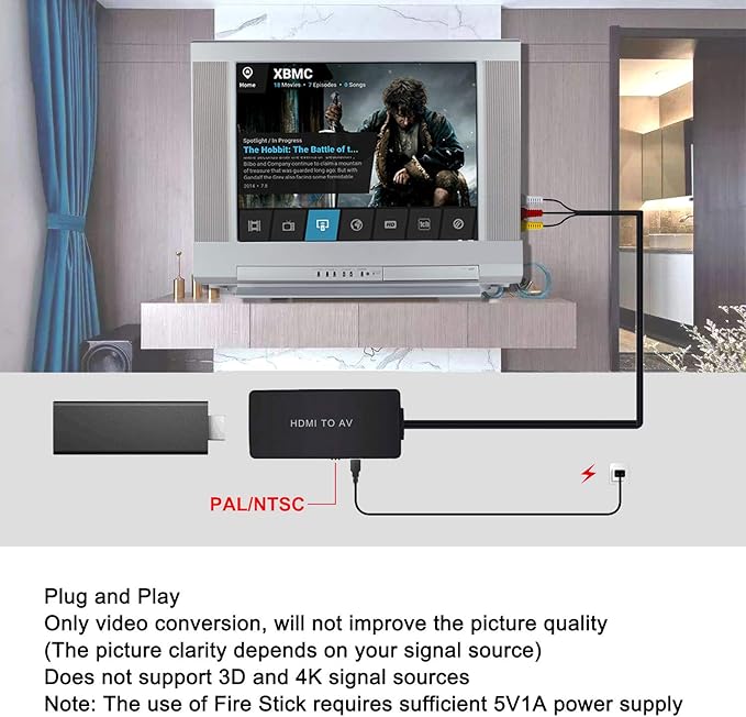Dingsun HDMI to RCA/AV/CVBS Converter Adapter, HDMI to Older TV Adapter for Apple TV,Roku, Fire Stick, DVD, Blu-ray Player ect.