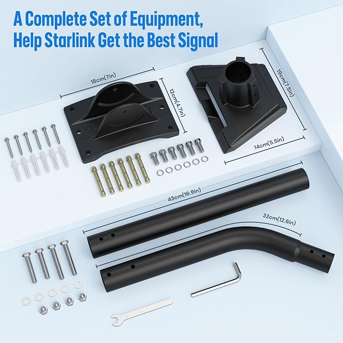 30 Inch Gen 3 Starlink Mount,Adjustable Wall/Roof Starlink Mounting Kit,Compatible with V3 Starlink Standard Dish,Aluminum Alloy, Corrosion Resistant Starlink Mount-Include Aluminum Gen 3 Pipe Adapter