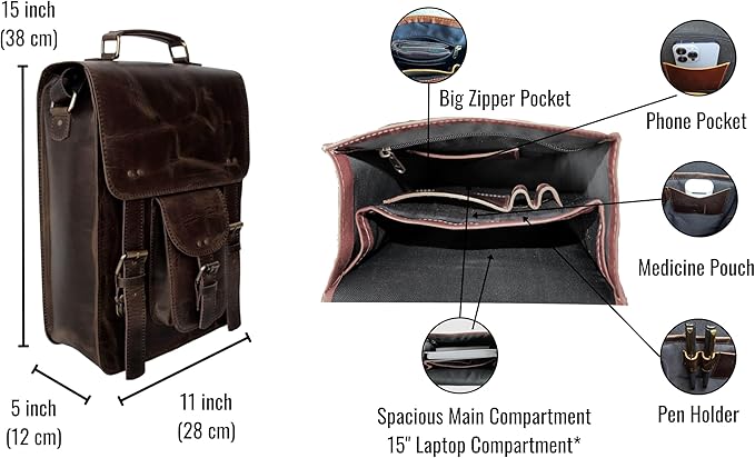 jaald Genuine Leather Messenger Bag Vintage Laptop Crossbody Bag Satchel Man Purse Shoulder Bag for man woman office bag