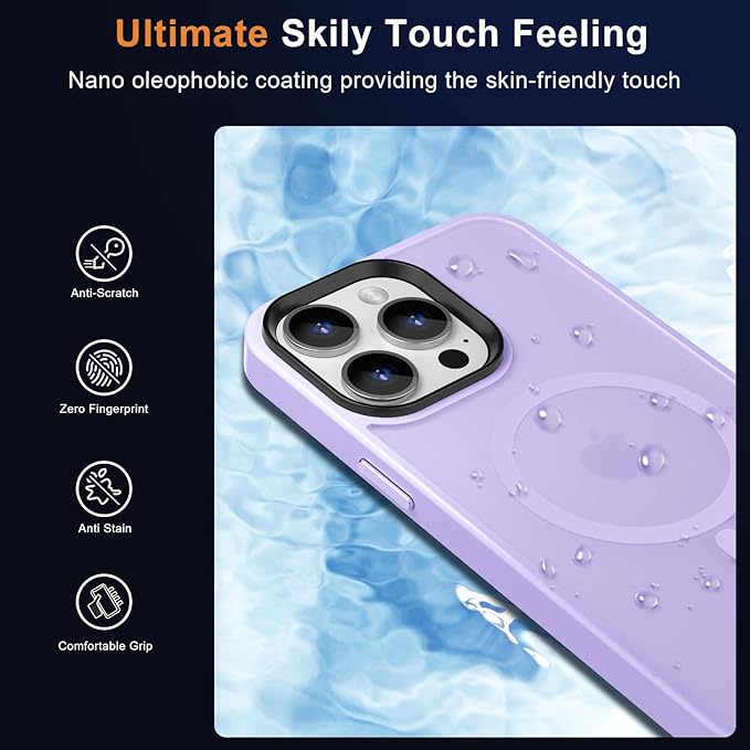 MOCCA Strong Magnetic for iPhone 14 Pro Max Case [Compatible with Magsafe] [10FT Military Grade Protective] Translucent Matte Slim Shockproof Case for iPhone 14 Pro Max 6.7" - Light Purple