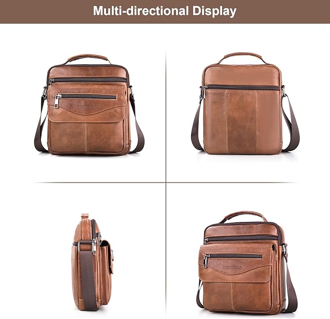 Men's Leather Crossbody Shoulder Bag - Messenger Satchel Travel Handbag