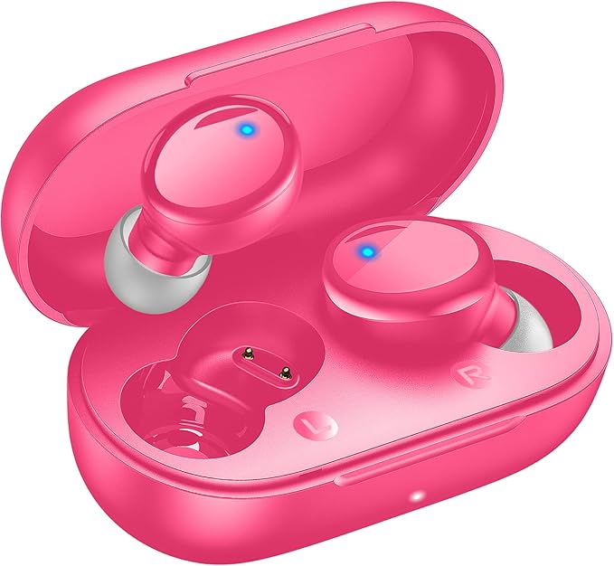 Lanteso True Wireless Bluetooth 5.3 Earbuds, 48H Playtime,Light Weight Headphones in Ear Buds Built in Mic Headset Premium Sound with Deep Bass,Clear Calls Earphones for Sports Workout Hot Pink