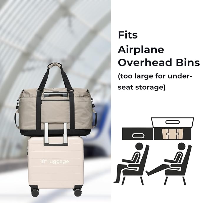 SUNNY BIRD Duffel with Utility Pouch, 40L Weekender Overnight Bag with Shoe Compartment for Travel and Sports (Grey and black)