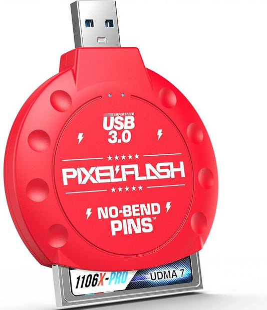 PixelFlash CF Card Reader (Red) - Compact Flash Memory Card Adapter with USB 3.0, 5GB/s File Transfer, No-Bend Pins, Supports UDMA-7, Anti-Slip & Anti-Scratch, Compatible with Most Brands & OS