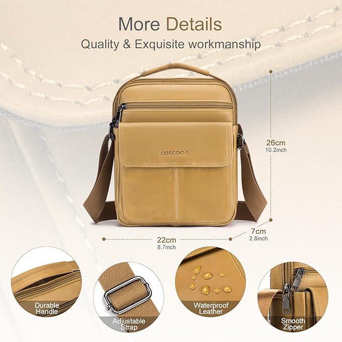 Men's Leather Crossbody Shoulder Bag - Messenger Satchel Travel Handbag