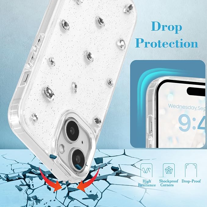 EYZUTAK Case for iPhone 14 Plus, Bling Glitter 3D Diamond Phone Case Cute Sparkly Crystal Clear Aesthetic Design Case Slim Soft Durable TPU Transparent Protective Cover for Women Girls - Crystal