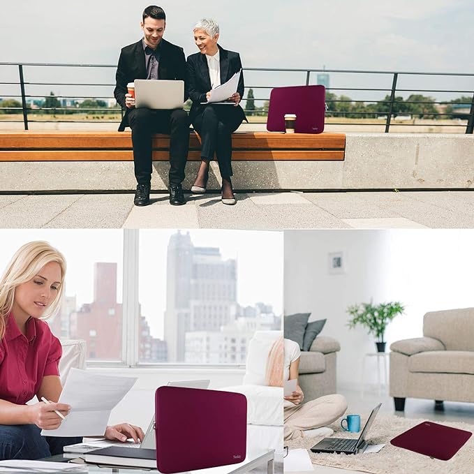 Naukay Laptop Case 15.6 inch,Resistant Neoprene Protective Laptop Sleeve Compatible for Asus F555LA/MB168B/X551,Acer Aspire/Chromebook 15,Dell Inspiron,15.6 HP/Tablet Briefcase Carrying Bag-Wine Red