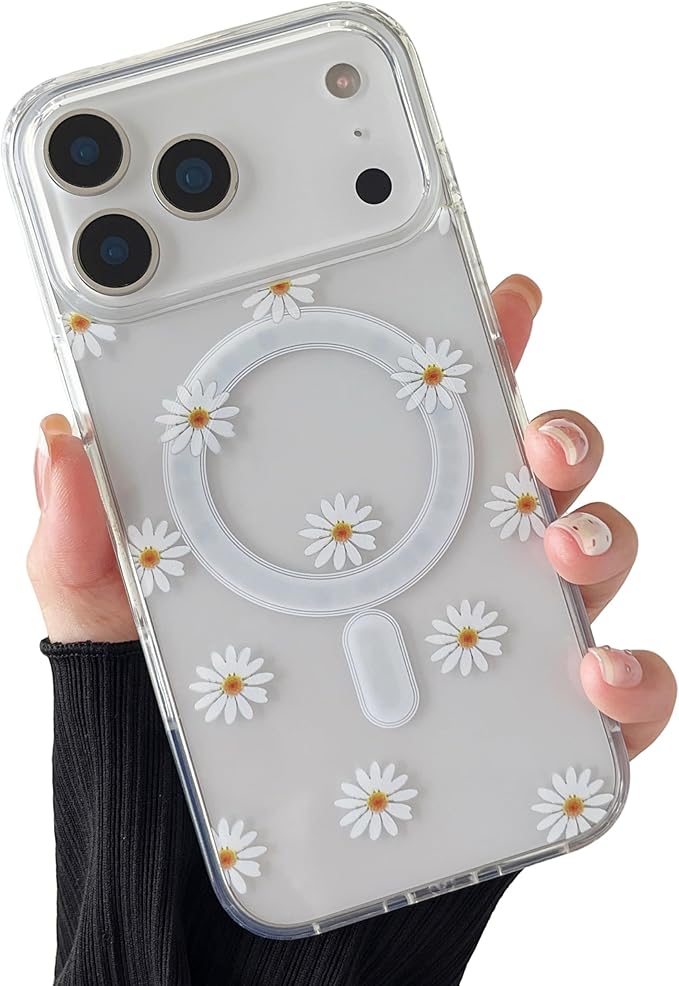 ZTOFERA for iPhone 17 Pro Max Magnetic Case Compatible with Magsafe,Aesthetic Floral Pattern Design Cute for Girl Women,Anti-Drop Protective Hard Phone Cover for iPhone 17 Pro Max-Daisy