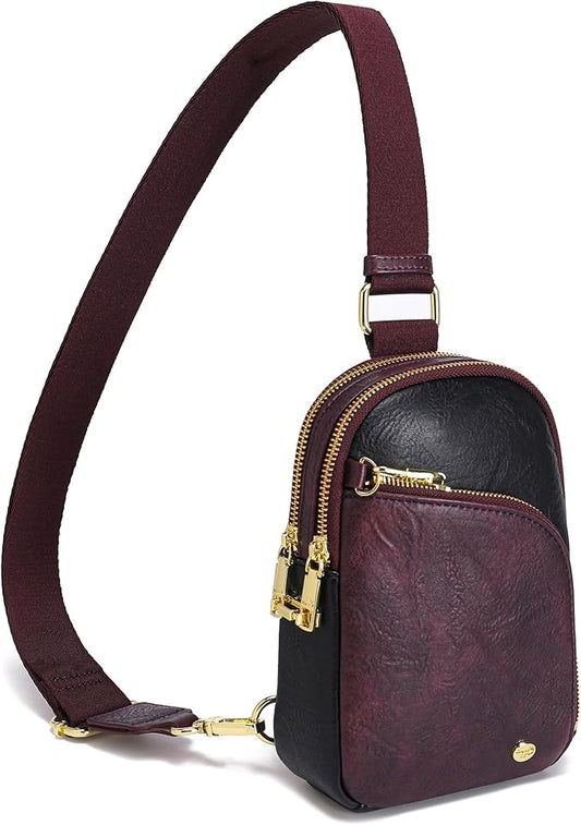 INICAT RFID Blocking Sling Bag Leather Crossbody Bags for Women Fanny Pack Cross Body for Woman Chest Bag for Travel 1.9L