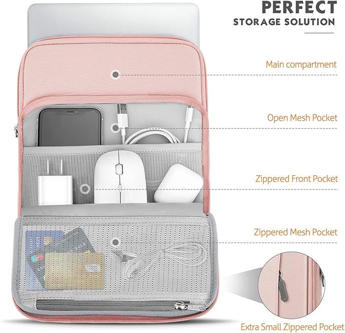 MoKo Laptop Sleeve Bag for 13.3-14 Inch, Notebook Carrying Case with Pocket Fits New MacBook Pro M3/M2 14" /13" M2/M1 Pro/M1 Max 14.2 2023-2021/Air 13.6" M2 2022, Surface Pro 9/8 13", Pink