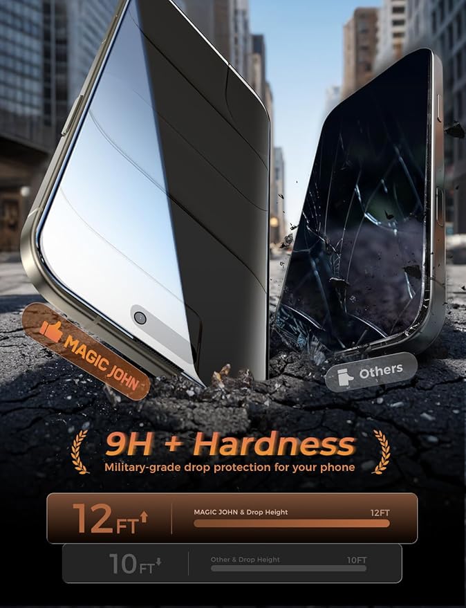 MAGIC JOHN 3rd Gen Upgraded for iPhone Air Privacy Screen Protector 6.5 Inch,25°Anti-Spy Screen,Shockproof Tempered Glass,Auto Dust-Removal,Bubble Free,Easy Installation,2 Pack
