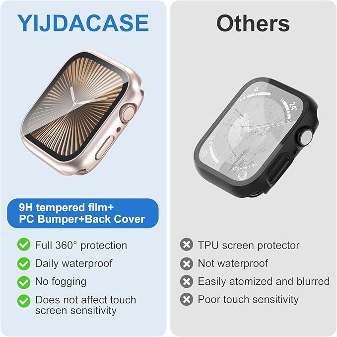 3 in 1 Waterproof Case for Apple Watch Screen Protector 44mm Series 4/5/6/SE/SE2/SE3(2025),with Tempered Glass 360° Protective Front and Back PC Bumper Cover Compatible iWatch 44mm