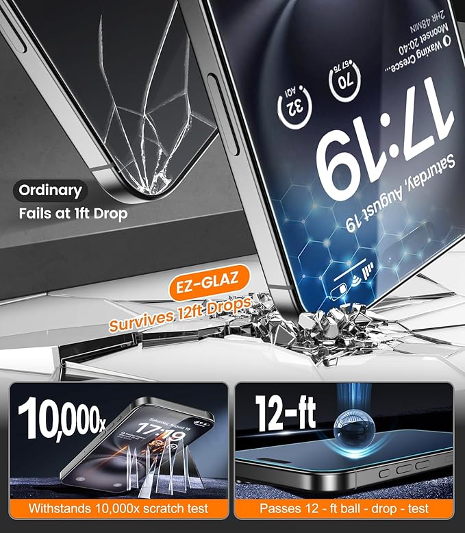 EZ-GLAZ- 4 Pack for iPhone 16 Privacy Screen Protector [6.1"] With 2 Pack Camera Lens Protector, 9H+ Hardness 12FT Military Grade Shatterproof Scratch Resistant Durable Tempered Glass Film with Flawless Fit Kit