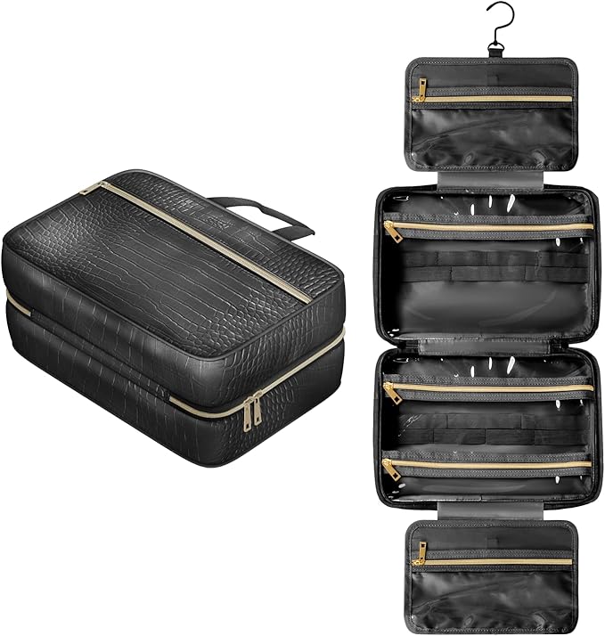 Dot&Dot Spacious Leather Toiletry Bathroom Bag - Hanging Travel Toiletry Bag for Women - Men's & Women's Toiletries Makeup and Cosmetic Organizer for Traveling Women