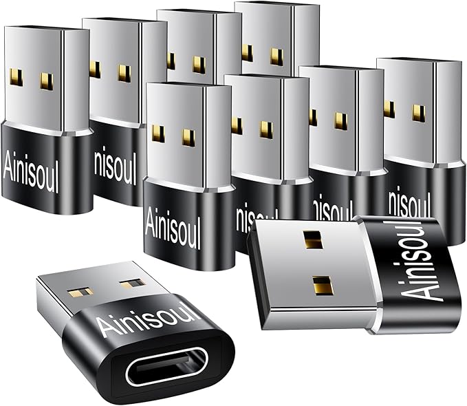 USB to USBC Adapter 10 Pack,USBC Female to USBA Male Adapter,USB Adapters,Type C Cable Converter for iPhone 15 14 13,iPad,Apple Watch,Charger,Phones,Black