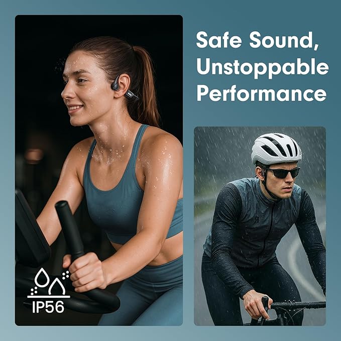 Bone Conduction Headphones, Open Ear Headphones Bluetooth 5.4 with Mic, 8H Playtime,Bone Conduction Earbuds IP56 Waterproof for Cycling, Hiking,Workout