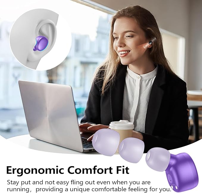 kurdene Wireless Earbuds Bluetooth 5.3 in Ear Buds Light Weight Headphones,Deep Bass Sound,Built in Mics Headset,Clear Calls Earphones for Sports Workout Purple