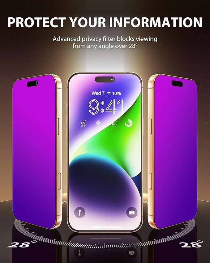 Compatible for iPhone 17 Pro Max Privacy Screen Protector 6.9 Inch, Purple Gradient Anti Spy Anti Blue Light HD Tempered Glass Easy Installation