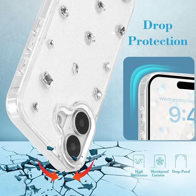 EYZUTAK Case for iPhone 17, Bling Glitter 3D Diamond Phone Case Cute Sparkly Crystal Clear Aesthetic Design Cover Slim Soft Durable TPU Transparent Protective Cover for Women Girls - Crystal
