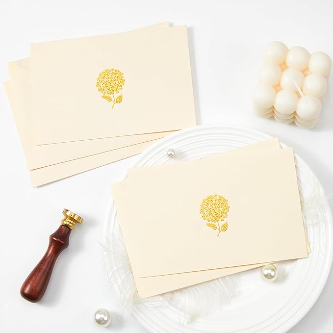 Crisky 50 Pack Blank Cards and Envelopes 4x6, Embossed Gold Foil Hydrangeas Blank Greeting Cards Bulk for Wedding, Bridal Shower, Baby Shower, Birthday Party Decoration Favors