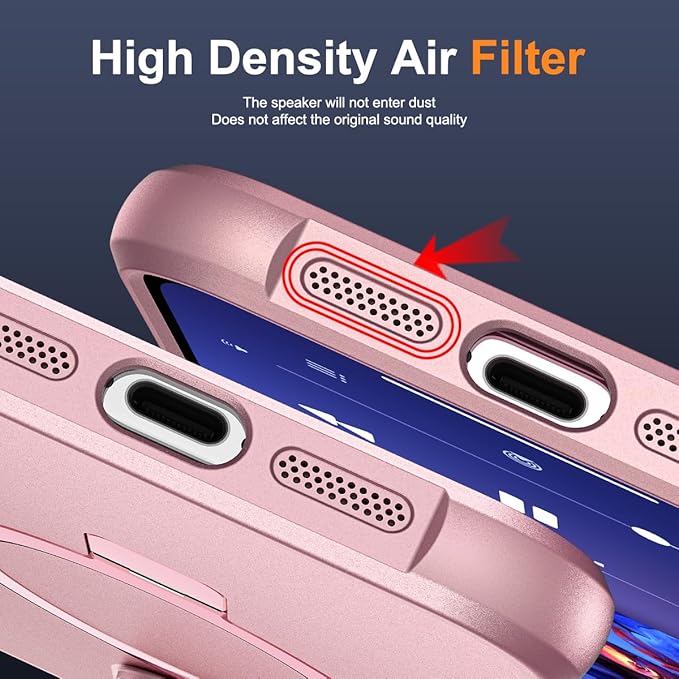 Compatible with iPhone 14 Pro Max Case with Invisible Magnetic O-Ring Stand Military-Grade Case for iPhone 14 ProMax 6.7" [Compatible with Mag-Safe][Great Grip Feeling], Rose Gold