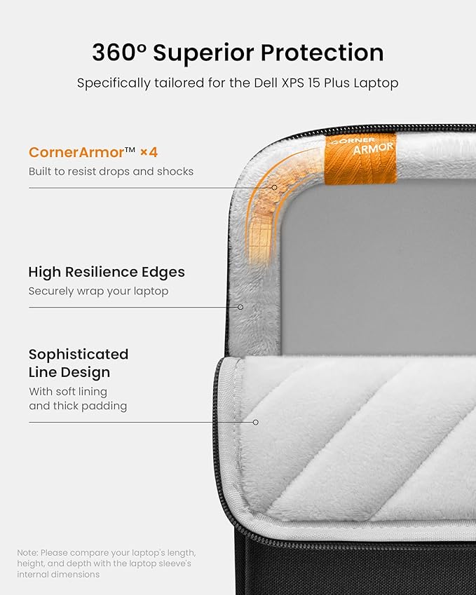 tomtoc 360 Protective Laptop Sleeve for Dell XPS 15 Plus, 15-inch New Surface Laptop 7th(Copilot+ PC)/6/5/4/3, 15-inch New MacBook M4/A3241, M3/A3114, M2/A2941, Water-Resistant Ultrabook Bag Case