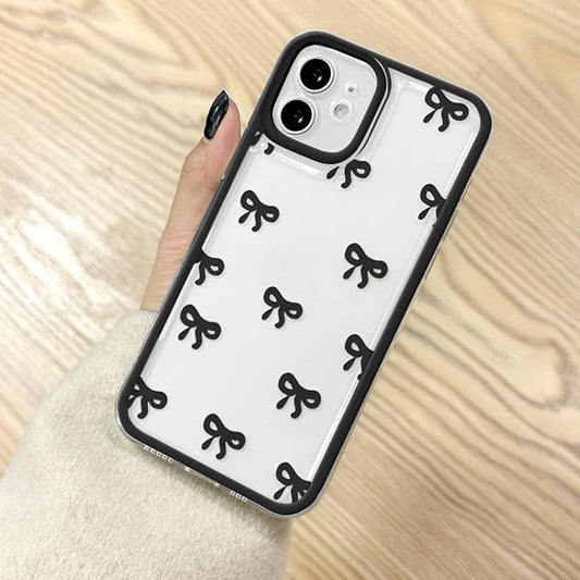 EYZUTAK Case for iPhone 11, Clear Cute Ribbon Bowknot Pattern Aesthetic Transparent Phone Case Raised Camera Protection Stylish Slim Soft Durable TPU Protective Cover for Women Girls - Black