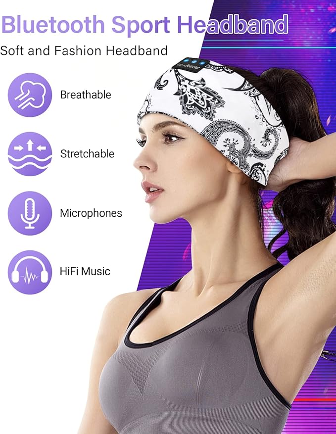 LC-dolida Sleep Headphones Bluetooth Wireless Headphones with Thin HD Stereo Speakers Perfect for Side Sleepers, Sport, Yoga, Travel