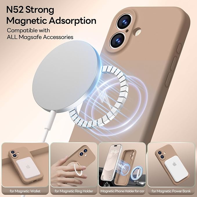 LOVE 3000 Designed for iPhone 17 Case, Premium Silicone [Compatible with Magsafe][Soft Anti-Scratch Microfiber Lining] Shockproof Protective Phone Case for Men Women 6.3", Light Brown