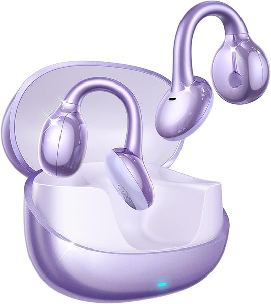 JOYROOM OE3 Clip-On Earbuds, Wireless Open Ear Earbuds Headphones, Auto L-R Recognition, Omni Tap Control, Immersive Sound, Ultra-Light 4.9g Fit,Comfortable ear buds for Workouts and Daily Use, Purple