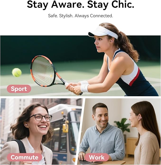 Kinglucky Jewelry-Inspired Clip-On Earbuds with Butterfly Earrings, Comfortable Fit & 50H Playtime Open Ear Bluetooth 5.4 Wireless Headphones for Women Gifts, Small Ears, Sports & Workouts (Rose Gold)