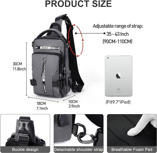 Sling Bag for Men Women, Mini Anti Theft One Strap Motorcycle Sling Backpack, Small Sling Chest Bag Daypack Crossbody Backpack for Casual Travel Hiking Gym Outdoor Sports Grey