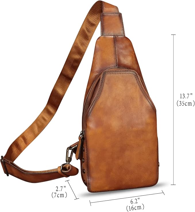 Genuine Leather Sling Bag Retro Crossbody Sling Backpack Handmade Chest Shoulder Daypack Purses Fanny Pack (Brown)