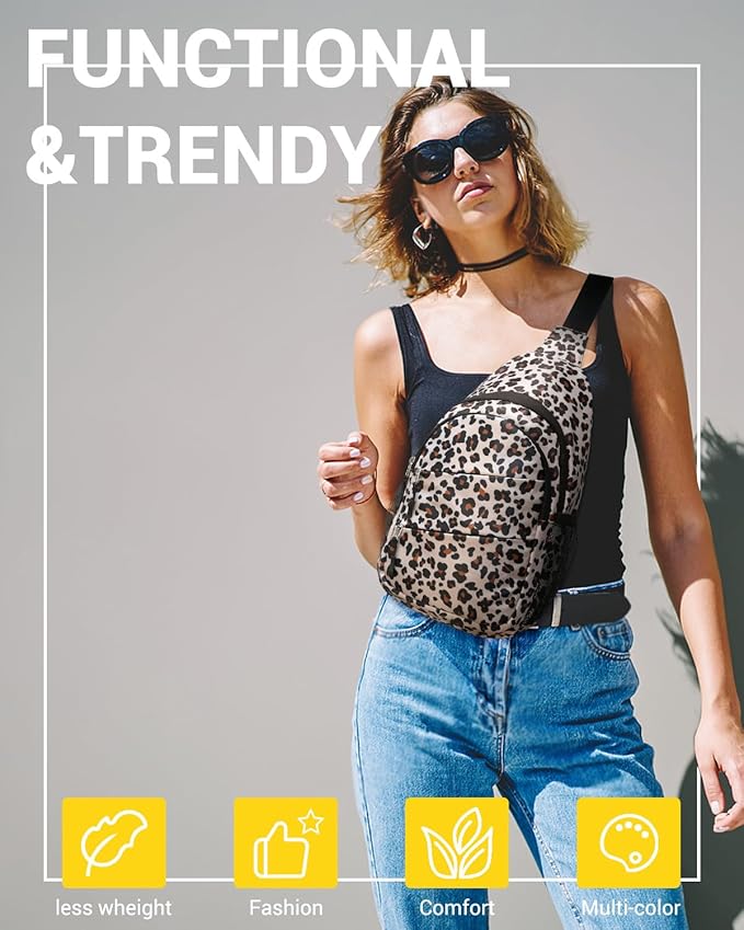 Crossbody Bags for Women, Sling Bag for Men, Small Hiking Backpack Anti Theft Lightweight for Outdoors Travel (L, Leopard)